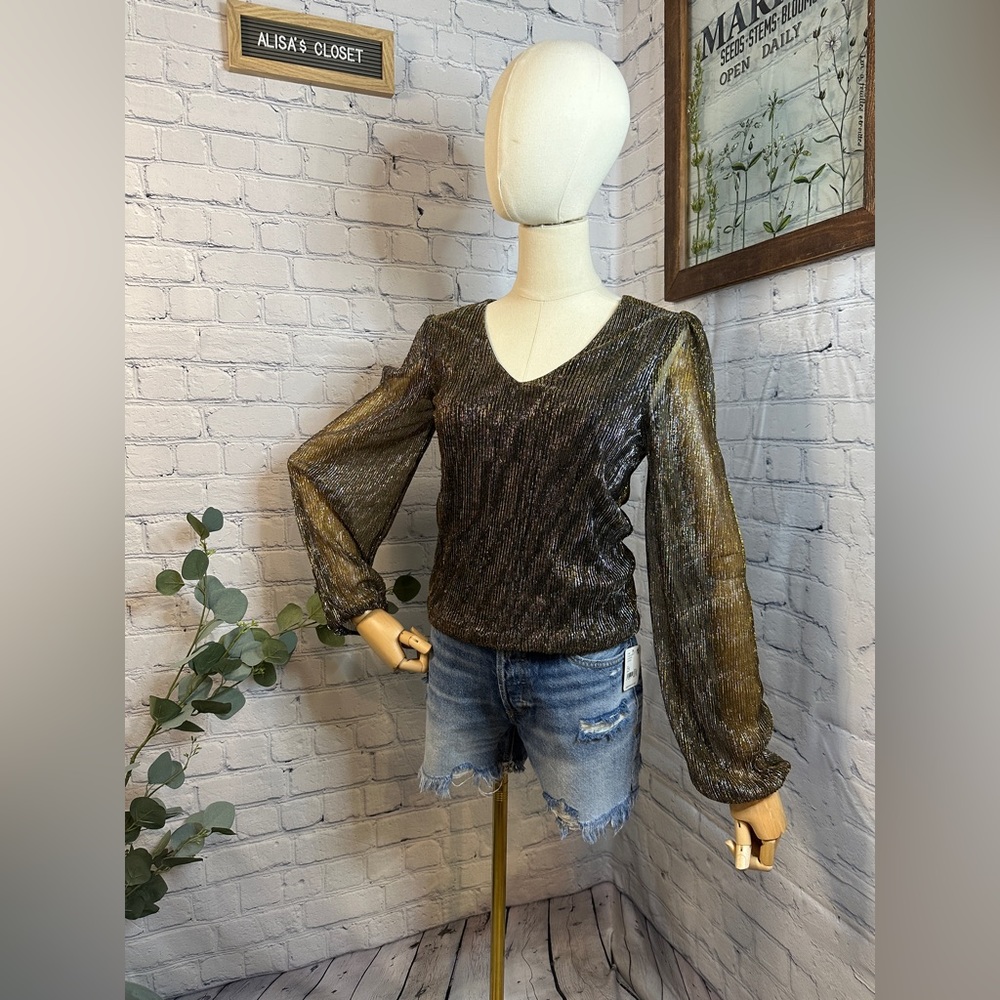 Heartloom Metallic puff sleeve Blouse